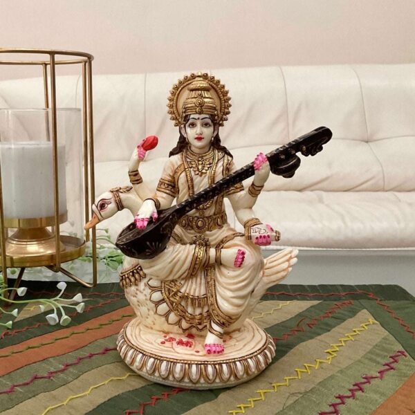 Handcrafted Marble Saraswati Mata Murti – Goddess of Wisdom