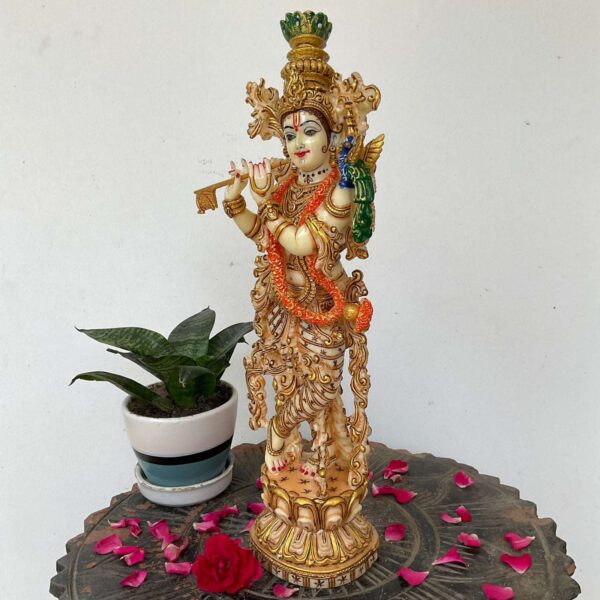 Beautifully Carved Marble Krishna Ji Idol - Image 4