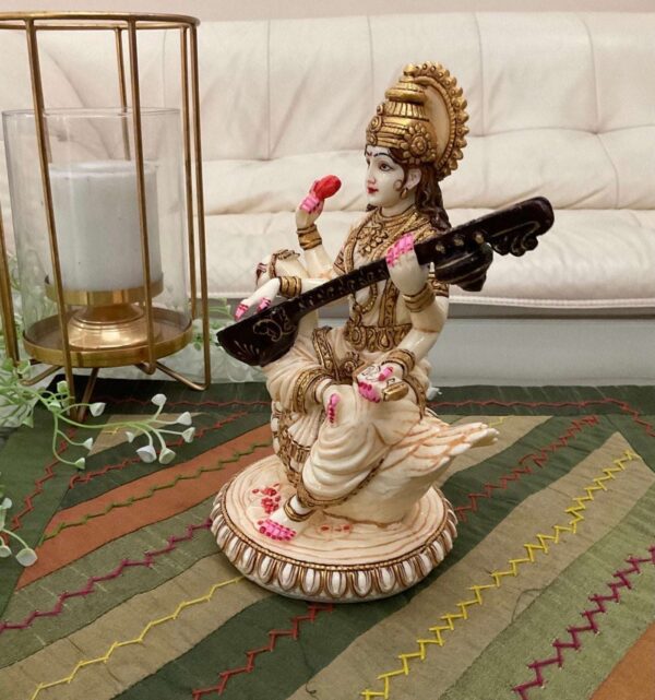 Handcrafted Marble Saraswati Mata Murti – Goddess of Wisdom - Image 4